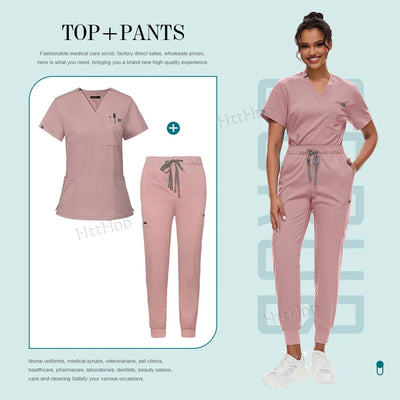 Medical Scrubs Set for Women Joggers V-Neck Pocket