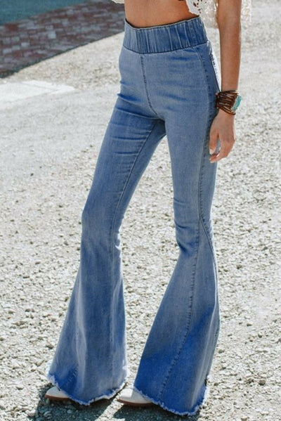 Women's Blue High Waist Bell Bottom Jeans