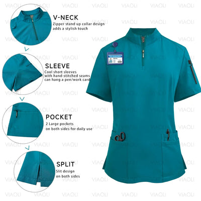 Women Medical Uniforms Elastic Scrub Set