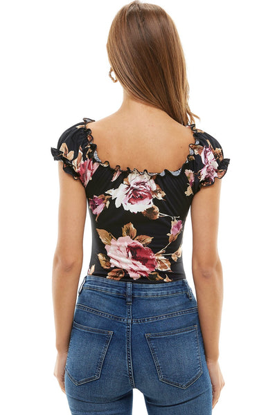 Floral Printed Peasant Style Bodysuit