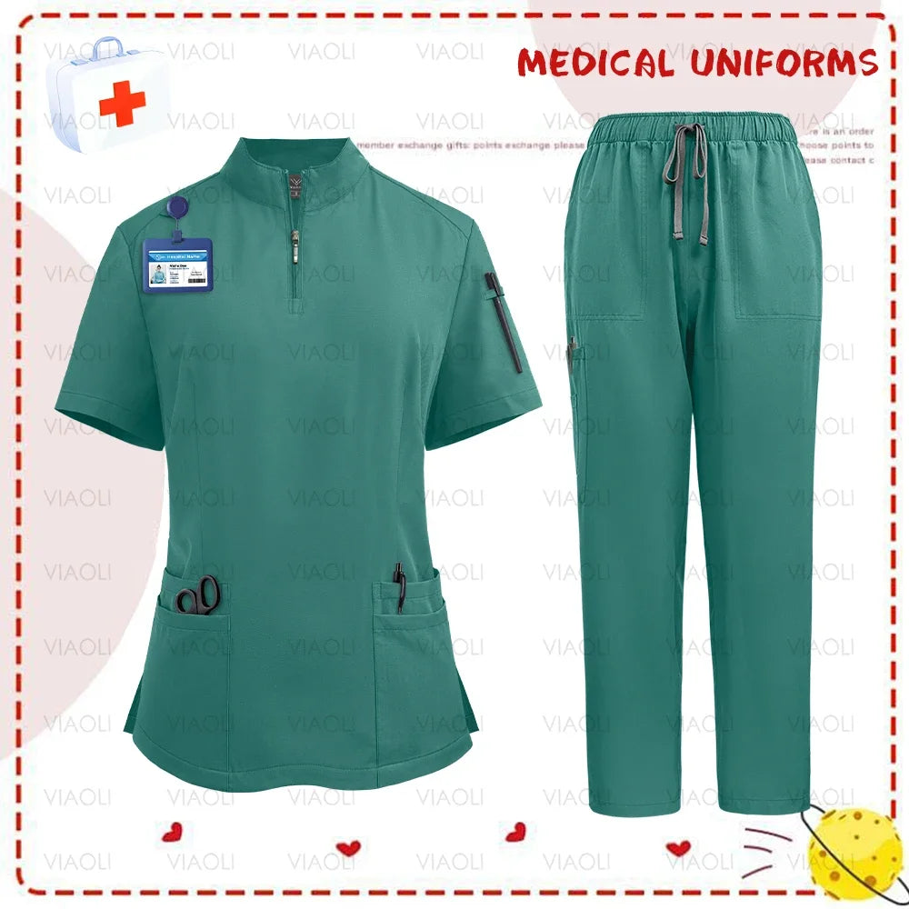 Women Medical Uniforms Elastic Scrub Set