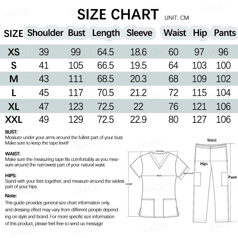 Multicolour Straight Pants Uniforms V-neck Top Pocket Pants Nurse Scrubs Set Medical Clinical Clothes