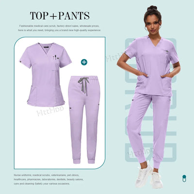 Medical Scrubs Set for Women Joggers V-Neck Pocket