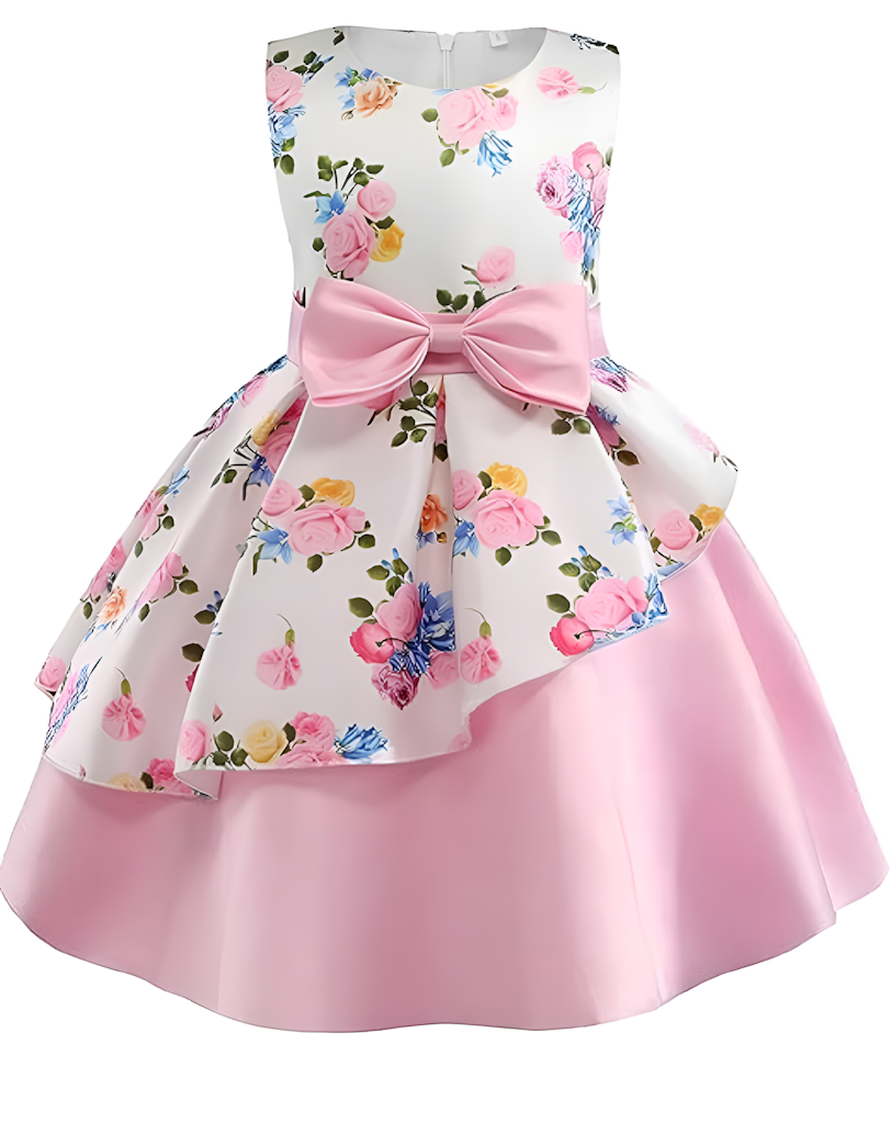 Floral Printed Frock Pink Dress For Baby Girl's & Girl's  Size 5-6